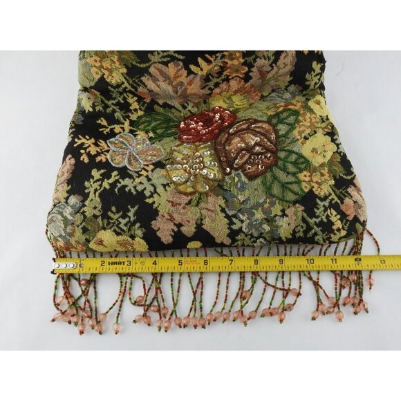 Vintage Prezzo Floral Tapestry Sequin Emplished Fringe Beaded Festival Bag - Picture 8 of 10